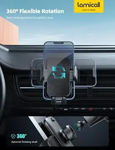 Lamicall 2025 Wider Clamp & Metal Hook Car Phone Holder Vent [Thick Cases Friendly] Phone Holders for Your Car Mount Automobile Hands Free Cradle Air Vent for iPhone 17 16 15 Pro Max Wood Grain - 6