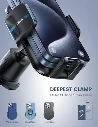 Lamicall 2025 Kengroq Qisqich & Metal Ilgak Avtomobil Telefon Ushlagichi Ventilyatsiya [Qalin G'iloflarga Mos] Telefon Ushlagichlar Avtomobilingiz uchun Qo'lsiz Kronshteyn Havo Ventilyatsiyasi iPhone 17 16 15 Pro Max To'q kulrang - 2