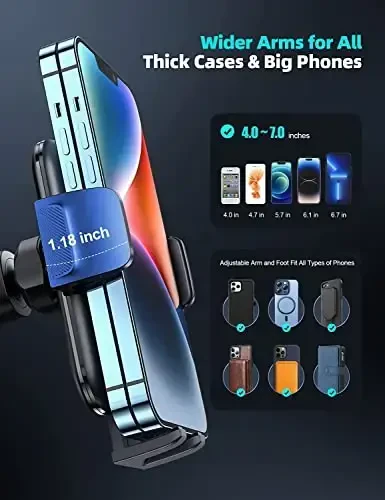 Lamicall 2025 Kengroq Qisqich & Metal Ilgak Avtomobil Telefon Uskunasi Ventilyatsiya [Qalin G'iloflar bilan mos] Avtomobilingiz uchun Telefon Uskunalari O'rnatish Avtomobil Qo'lsiz Beshik Havo Ventilyatsiyasi iPhone 17 16 15 Pro Max Yog'och Donasi - 2