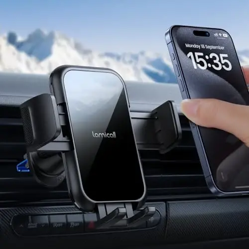 Lamicall 2025 Kengroq Qisqich & Metall Ilgakli Avtomobil Telefon Ushlagichi Ventilyatsiya [Qalin G'iloflar Uchun Qulay] Avtomobilingiz uchun Telefon Ushlagichlari O'rnatish Avtomobil Qo'llarsiz Beshik Havo Ventilyatsiyasi iPhone 17 16 15 Pro Max Lusit Qora - LAMICALL