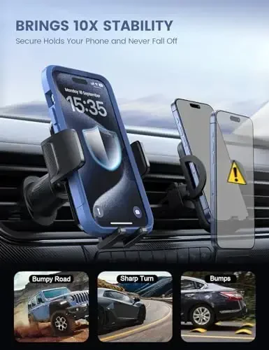 Lamicall 2025 Kengroq Qisqich & Metall Ilgakli Avtomobil Telefon Ushlagichi Ventilyatsiya [Qalin G'iloflar Uchun Qulay] Avtomobilingiz uchun Telefon Ushlagichlari O'rnatish Avtomobil Qo'llarsiz Beshik Havo Ventilyatsiyasi iPhone 17 16 15 Pro Max Lusit Qora - 3