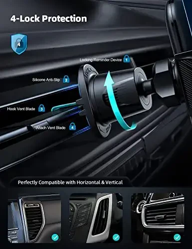 Lamicall 2025 Wider Clamp & Metal Hook Car Phone Holder Vent [Thick Cases Friendly] Phone Holders for Your Car Mount Automobile Hands Free Cradle Air Vent for iPhone 17 16 15 Pro Max Wood Grain - 4