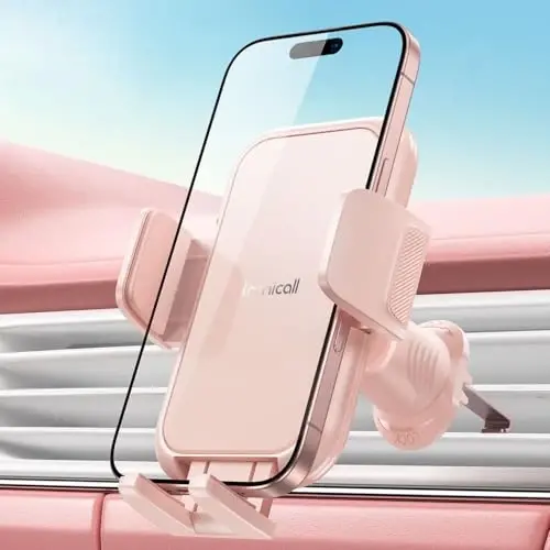 Lamicall 2025 Wider Clamp & Metal Hook Car Phone Holder Vent [Thick Cases Friendly] Phone Holders for Your Car Mount Automobile Hands Free Cradle Air Vent Pink - 1