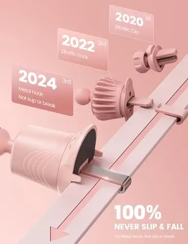 Lamicall 2025 Wider Clamp & Metal Hook Car Phone Holder Vent [Thick Cases Friendly] Phone Holders for Your Car Mount Automobile Hands Free Cradle Air Vent Pink - 6