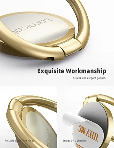 Lamicall Gold Phone Ring Stand, Universal Cell Phone Grip Cradle Kickstand Compatible with iPhone 13 12 11 Pro Xs Max XR X 8 7 6 6s Plus, All Android, Smartphone Accessories - 6