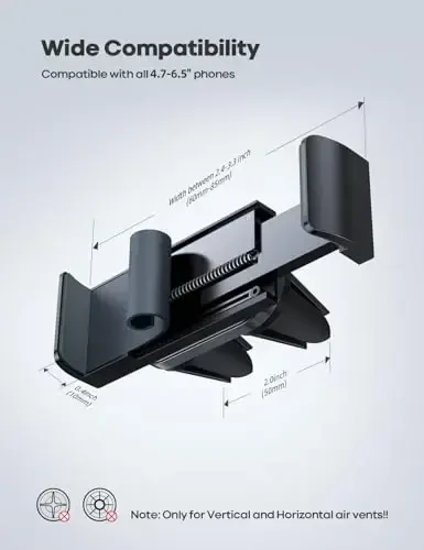 Lamicall Avtomobil Telefon O'rnatgichi, Havo Ventilyatori Klip Uskunasi, Universal Qo'llarsiz Telefon O'rni 12 Mini 11 Pro Xs Xs Max Xr X 8 7 6 6s Plus SE va Boshqa 4.7-6.5'' Smartfonlar bilan mos keladi - Kulrang - 5