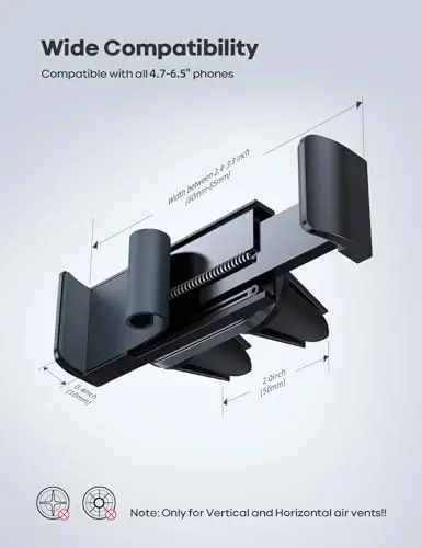 Lamicall Avtomobil Telefon O'rnatgichi, Havo Ventilyatori Klip Uskunasi, Universal Qo'llarsiz Telefon O'rni 12 Mini 11 Pro Xs Xs Max Xr X 8 7 6 6s Plus SE va Boshqa 4.7-6.5'' Smartfonlar bilan mos keladi - Kulrang - 5