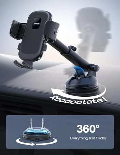 Lamicall Car Phone Holder - [Strongest Military-Grade Suction Cup] 360° Rotation Phone Holders for Your Car Quick Release Adjustable Car Phone Mount Dashboard for iPhone Galaxy Smartphone Truck - 6