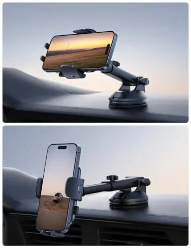 Lamicall Car Phone Holder - [Strongest Military-Grade Suction Cup] 360° Rotation Phone Holders for Your Car Quick Release Adjustable Car Phone Mount Dashboard for iPhone Galaxy Smartphone Truck - 8