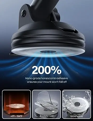 Lamicall Cell Phone Holder Car - [Ultra 70LBS Suction] Phone Mount for Car Quick Release Adjustable Car Phone Holder Mount Dashboard for iPhone Smartphone (Dark Grey) - 3