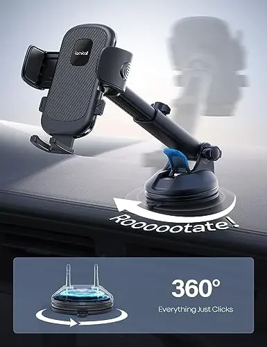 Lamicall Cell Phone Holder Car - [Ultra 70LBS Suction] Phone Mount for Car Quick Release Adjustable Car Phone Holder Mount Dashboard for iPhone Smartphone (Dark Grey) - 5