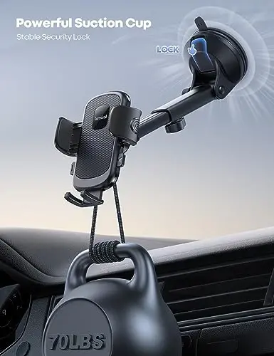 Lamicall Cell Phone Holder Car - [Ultra 70LBS Suction] Phone Mount for Car Quick Release Adjustable Car Phone Holder Mount Dashboard for iPhone Smartphone (Dark Grey) - 4