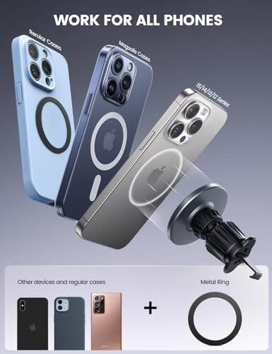 Lamicall for MagSafe Car Mount - [20X Strong Magnets] [Metal Hook] Magnetic Phone Holders for Your Car - 360° Rotation Car Phone Holder for iPhone 16 15 14 13 Pro Plus Max Case & All Phones - 3
