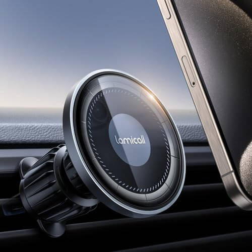 Lamicall Fits MagSafe Car Mount - [20X Strong Magnets] [Metal Hook] Magnetic Phone Holders for Your Car - 360° Rotation Car Phone Holder for iPhone 15 14 13 Pro Plus Max Mag Safe Case & All Phones - 1