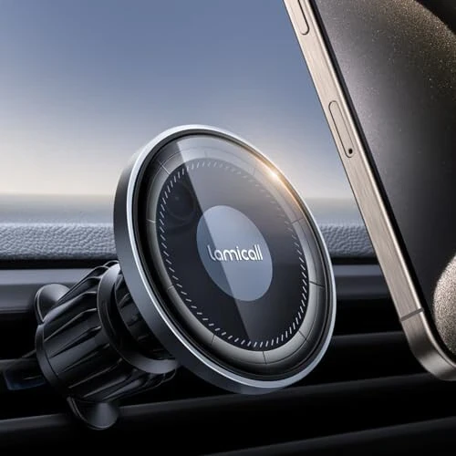 Lamicall Fits MagSafe Car Mount - [20X Strong Magnets] [Metal Hook] Magnetic Phone Holders for Your Car - 360° Rotation Car Phone Holder for iPhone 15 14 13 Pro Plus Max Mag Safe Case & All Phones - Lamicall