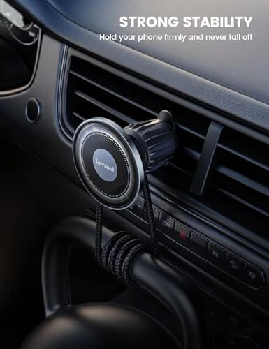 Lamicall Fits MagSafe Car Mount - [20X Strong Magnets] [Metal Hook] Magnetic Phone Holders for Your Car - 360° Rotation Car Phone Holder for iPhone 15 14 13 Pro Plus Max Mag Safe Case & All Phones - 7