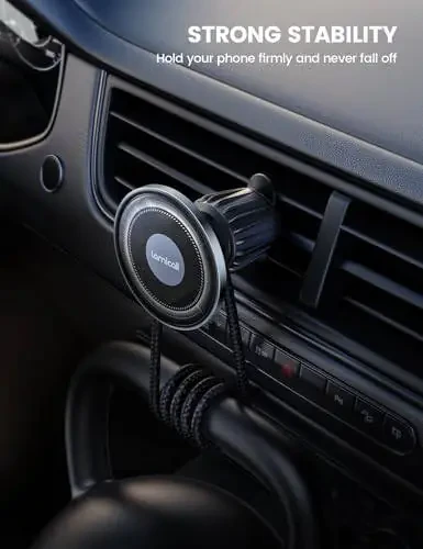 Lamicall Fits MagSafe Car Mount - [20X Strong Magnets] [Metal Hook] Magnetic Phone Holders for Your Car - 360° Rotation Car Phone Holder for iPhone 15 14 13 Pro Plus Max Mag Safe Case & All Phones - 7