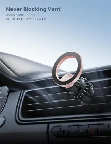 Lamicall for MagSafe Car Mount - [20 Super Magnets] Magnetic Car Phone Mount, Air Vent Phone Holder Car, Hands Free Cell Phone Holder Clip Car Accessories fit iPhone 17 16 15 Pink - 6