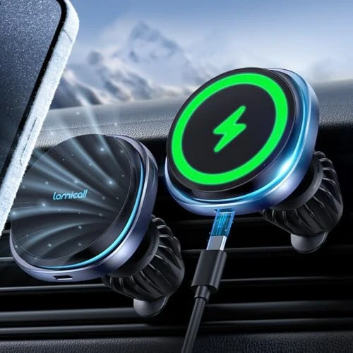Lamicall for MagSafe Car Mount Charger - [2024 Cooling Fast Charging] 15W Wireless Car Charger - Hands Free Magnetic Car Phone Holder Charger Vent for iPhone 16 15 14 13 12 Pro Max Mag Safe Case - Lamicall