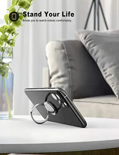 Lamicall Silver Cell Phone Ring Finger Stand - Phone Ring Grip Holder Kickstand, Metal Grip Hook Work with Magnetic Car Mount, Compatible with iPhone 16 15 Pro Max Plus XR, Smartphone Accessories - 2