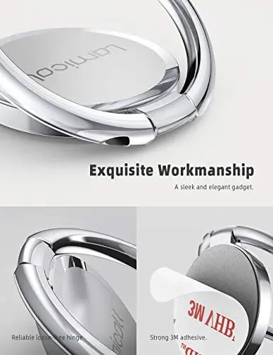 Lamicall Silver Cell Phone Ring Finger Stand - Phone Ring Grip Holder Kickstand, Metal Grip Hook Work with Magnetic Car Mount, Compatible with iPhone 16 15 Pro Max Plus XR, Smartphone Accessories - 6