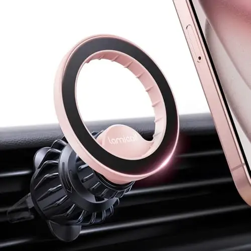 Lamicall for MagSafe Car Mount - [20 Super Magnets] Magnetic Car Phone Mount, Air Vent Phone Holder Car, Hands Free Cell Phone Holder Clip Car Accessories fit iPhone 17 16 15 Pink - 1