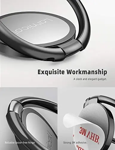 Lamicall Phone Ring Holder - Upgrade Zinc Alloy Finger Ring Stand, Matte Black - 6