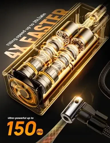 Lamicall Portativ Avtomobil Shinalari Nasosi - Havo Kompressori [150 PSI] [4X Tezroq] Simsiz Avtomobil Havo Nasosi, Qayta Zaryadlanuvchi Batareya, Raqamli Displey Bosim O'lchagich, LED Chiroq, Avtomobillar, Mototsikllar, Velosiped, To'p uchun - 3