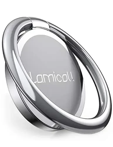 Lamicall Silver Cell Phone Ring Finger Stand - Phone Ring Grip Holder Kickstand, Metal Grip Hook Work with Magnetic Car Mount, Compatible with iPhone 16 15 Pro Max Plus XR, Smartphone Accessories - LAMICALL