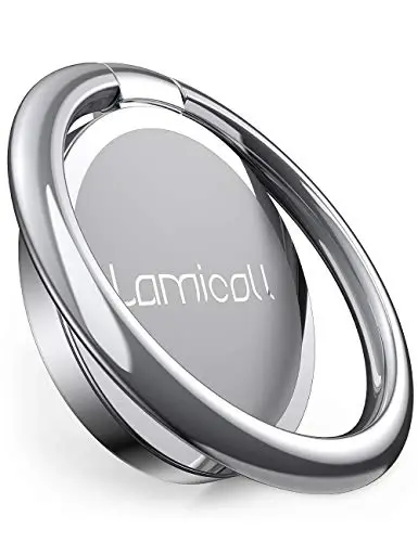 Lamicall Silver Cell Phone Ring Finger Stand - Phone Ring Grip Holder Kickstand, Metal Grip Hook Work with Magnetic Car Mount, Compatible with iPhone 16 15 Pro Max Plus XR, Smartphone Accessories - 1