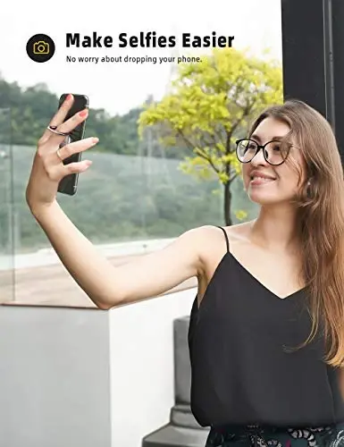 Lamicall Silver Cell Phone Ring Finger Stand - Phone Ring Grip Holder Kickstand, Metal Grip Hook Work with Magnetic Car Mount, Compatible with iPhone 16 15 Pro Max Plus XR, Smartphone Accessories - 4