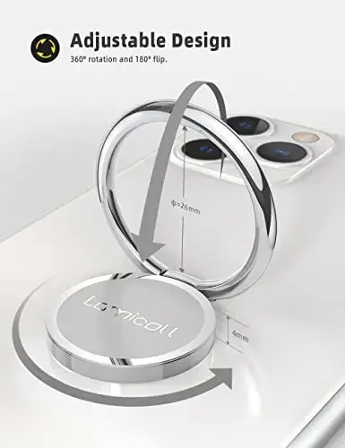 Lamicall Silver mobil telefon uzuk barmoq stendi - Telefon uzuk ushlagich ostend, magnitli avtomobil o'rnatish bilan ishlaydigan metall ushlagich ilgagi, iPhone 16 15 Pro Max Plus XR, smartfon aksessuarlari bilan mos keladi - 5