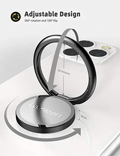 Lamicall Phone Ring Holder - Upgrade Zinc Alloy Finger Ring Stand, Matte Black - 5