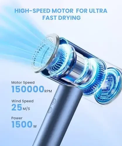 LAMPICK Hair Dryer, Ionic Blow Dryer, Professional High-Speed Hairdryer with 110,000 RPM Motor for Fast Drying, 5 Temps/3 Speeds Lightweight Hairdryer with Magnetic Nozzle for Home Travel Women Man - 1