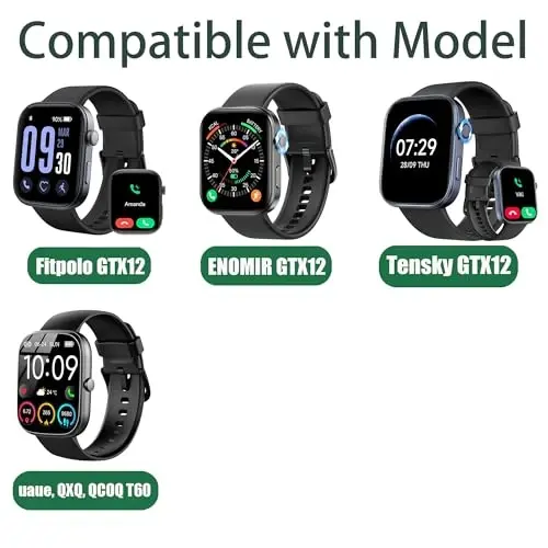Lamshaw 22mm Classic Watch Bands: Soft Silicone Sports Strap Compatible with GTX12, GTX13, T60 Smart Watches - 6