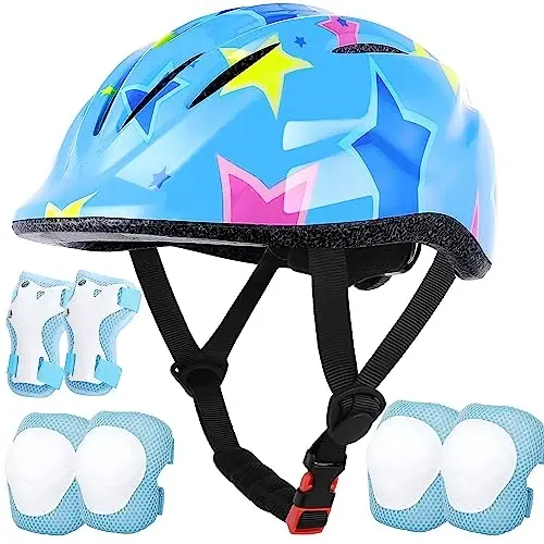 Lamsion Kids Helmet Adjustable with Sports Protective Gear Set Knee Elbow Wrist Pads for Toddler Ages 3 to 8 Years Old Boys Girls Cycling Skating Scooter Helmet - LAMSION