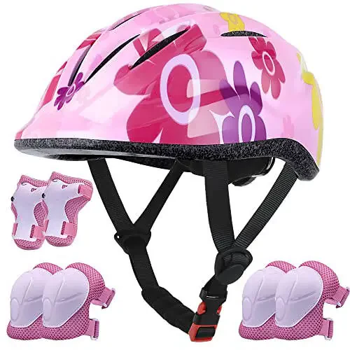 Lamsion Kids Helmet Adjustable with Sports Protective Gear Set Knee Elbow Wrist Pads for Toddler Ages 3 to 8 Years Old Boys Girls Cycling Skating Scooter Helmet - 1