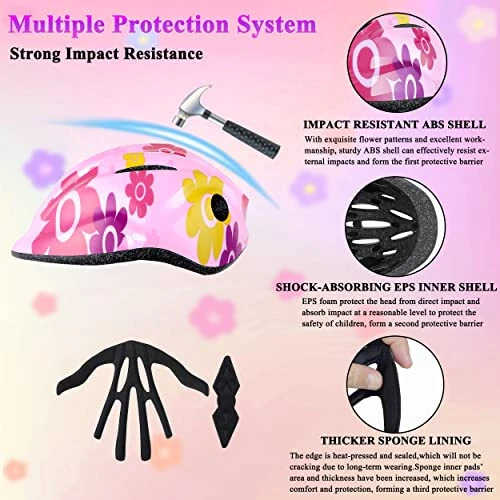 Lamsion Kids Helmet Adjustable with Sports Protective Gear Set Knee Elbow Wrist Pads for Toddler Ages 3 to 8 Years Old Boys Girls Cycling Skating Scooter Helmet - 6