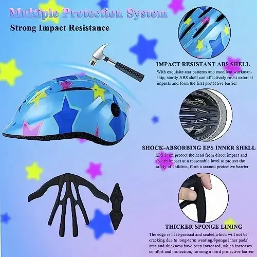 Lamsion Kids Helmet Adjustable with Sports Protective Gear Set Knee Elbow Wrist Pads for Toddler Ages 3 to 8 Years Old Boys Girls Cycling Skating Scooter Helmet - 5