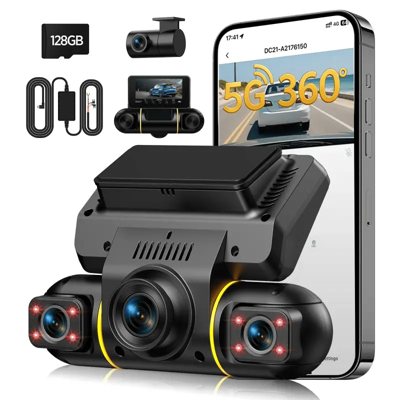 TOGUARD 4 Channel Dash Cam Front and Rear Inside with 24h Parking Monitor, 360 Degree View 5G Wifi Dash Camera, IR Night Vision Dashcam, G-Sensor, Free 128GB Card & Hardwire Kit-BLACK - TOGUARD