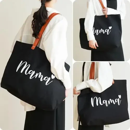 Lamyba New Mom Gifts, Mothers Day Gifts From Daughter Son Kids, Mama Bag Tote for Hospital or Baby Essentials, Pregnancy Must Haves, Mom to Be Gift, Black - MODAZONE (1)
