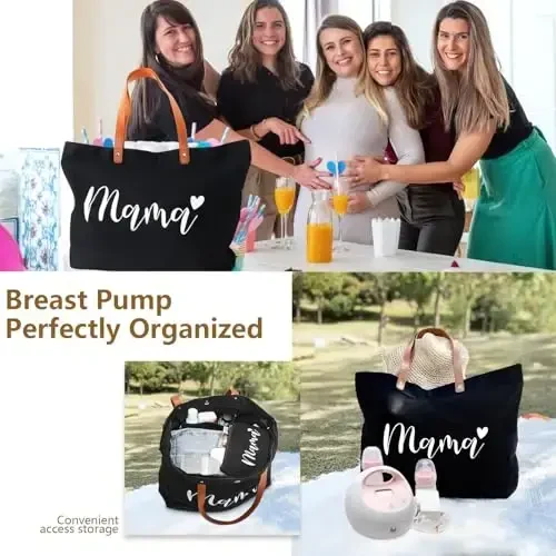 Lamyba New Mom Gifts, Mothers Day Gifts From Daughter Son Kids, Mama Bag Tote for Hospital or Baby Essentials, Pregnancy Must Haves, Mom to Be Gift, Black - 4