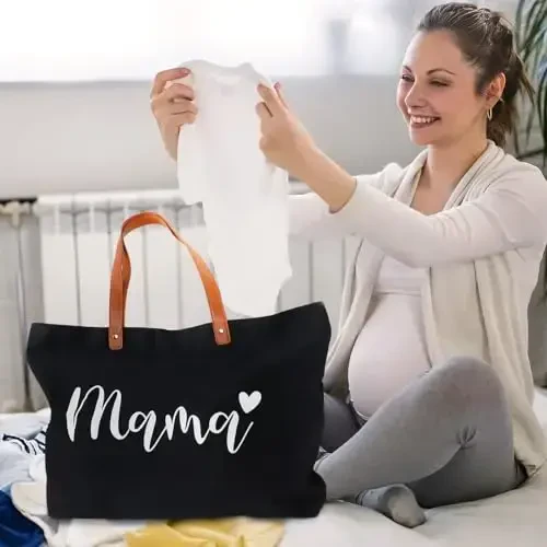 Lamyba New Mom Gifts, Mothers Day Gifts From Daughter Son Kids, Mama Bag Tote for Hospital or Baby Essentials, Mom to Be Gift - 5