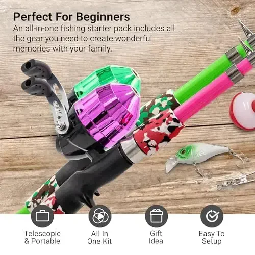 Lanaak Kids Fishing Pole, Kids Portable Telescopic Fishing Rod Set, Tackle Box and Fishing Net Combo Kit, Kids Fishing Gear for Boys and Girls Age 5-10 and Youth - 2