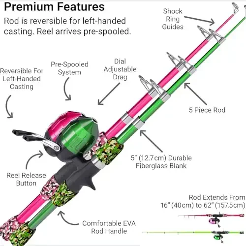 Lanaak Kids Fishing Pole, Kids Portable Telescopic Fishing Rod Set, Tackle Box and Fishing Net Combo Kit, Kids Fishing Gear for Boys and Girls Age 5-10 and Youth - 5