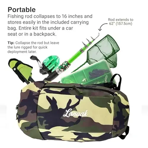 Lanaak Kids Fishing Pole, Kids Portable Telescopic Fishing Rod Set, Tackle Box and Fishing Net Combo Kit, Kids Fishing Gear for Boys and Girls Age 5-10 and Youth - 3
