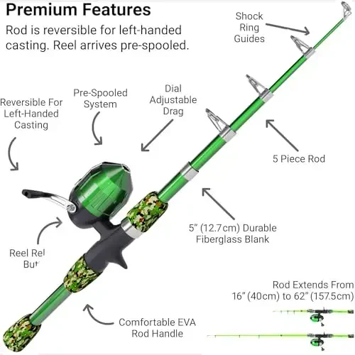 Lanaak Kids Fishing Pole, Kids Portable Telescopic Fishing Rod Set, Tackle Box and Fishing Net Combo Kit, Kids Fishing Gear for Boys and Girls Age 5-10 and Youth - 5