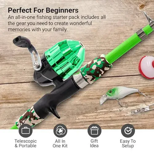 Lanaak Kids Fishing Pole, Kids Portable Telescopic Fishing Rod Set, Tackle Box and Fishing Net Combo Kit, Kids Fishing Gear for Boys and Girls Age 5-10 and Youth - 2