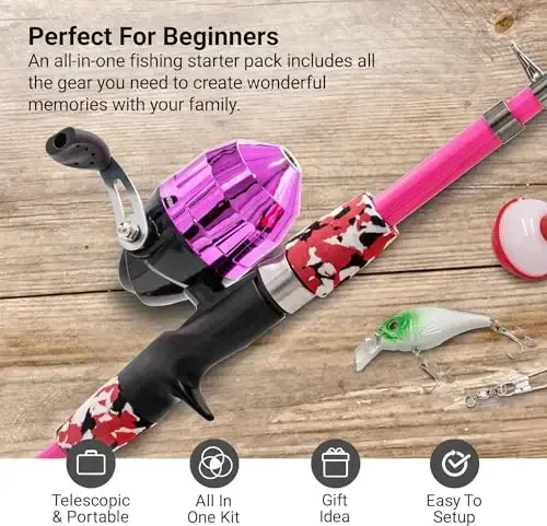 Lanaak Kids Fishing Pole, Kids Portable Telescopic Fishing Rod Set, Tackle Box and Fishing Net Combo Kit, Kids Fishing Gear for Boys and Girls Age 5-10 and Youth - 2