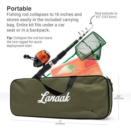 Lanaak Kids Fishing Pole, Kids Portable Telescopic Fishing Rod Set, Tackle Box and Fishing Net Combo Kit, Kids Fishing Gear for Boys and Girls Age 5-10 and Youth - 3
